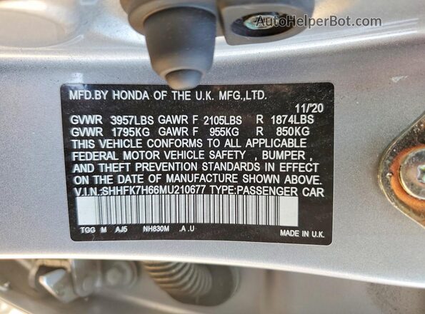 SHHFK7H66MU210677 2021 HONDA CIVIC Серебряный Вид подкапотного пространства