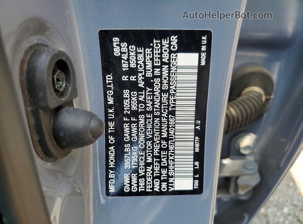 SHHFK7H67LU401667 2020 HONDA CIVIC Gray Engine compartment view