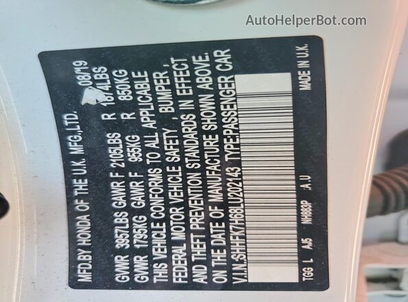SHHFK7H68LU202143 2020 HONDA CIVIC White Widok komory silnika
