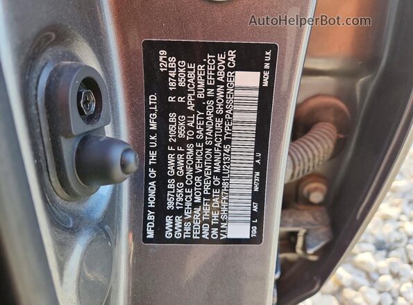 SHHFK7H81LU213745 2020 HONDA CIVIC Gray Vista de la etiqueta del VIN