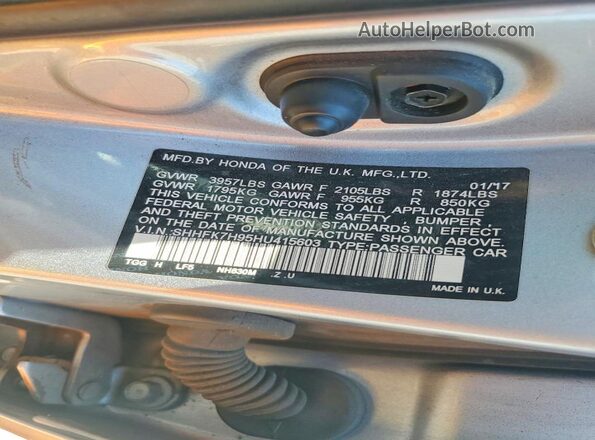 SHHFK7H95HU415603 2017 HONDA CIVIC Silver Вид наклейки з VIN-кодом