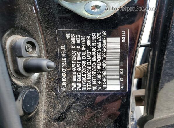 SHHFK8G76JU200436 2018 HONDA CIVIC Черный Вид наклейки с VIN-кодом