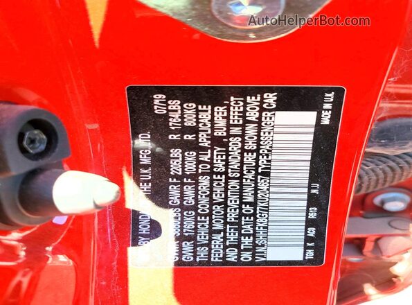 SHHFK8G77KU204657 2019 HONDA CIVIC Red VIN sticker view