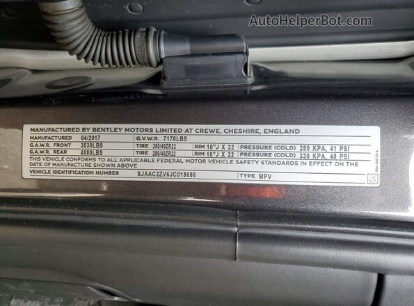 SJAAC2ZV6JC018686 2018 BENTLEY BENTAYGA Gray Vista interior de 360 grados