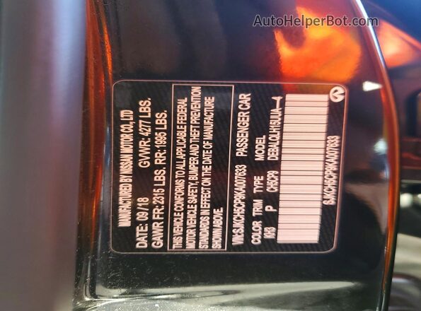 SJKCH5CP9KA007633 2019 INFINITI QX30 Black VIN კოდის სტიკერის ხედი