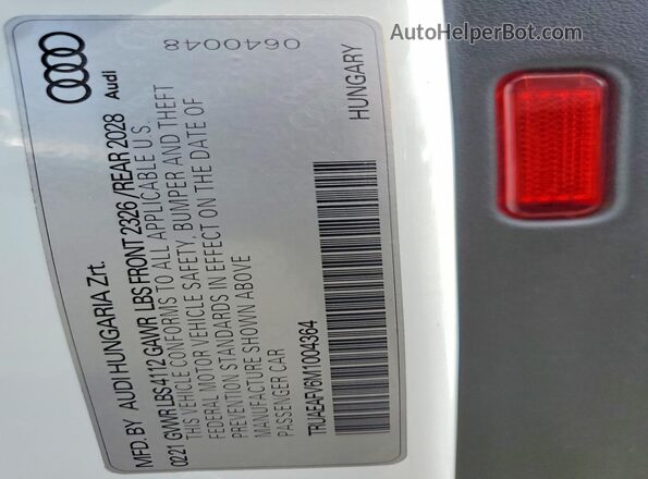 TRUAEAFV6M1004364 2021 AUDI TT White VIN sticker view