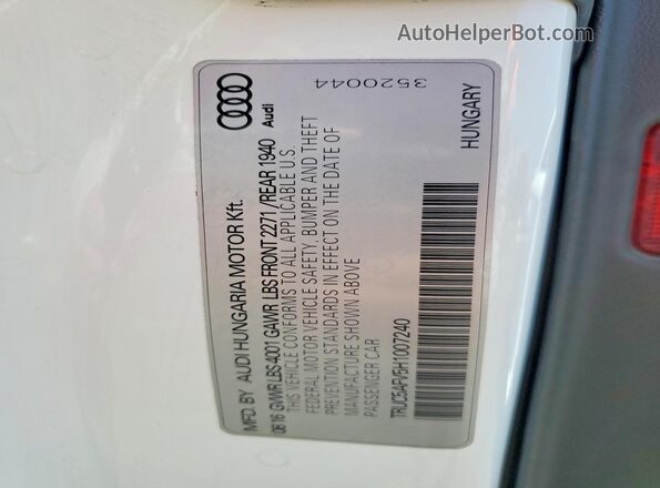 TRUC5AFV5H1007240 2017 AUDI TT White Вид підкапотного простору