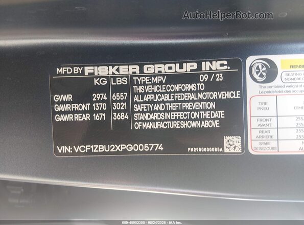 VCF1ZBU2XPG005774 2023 FISKER OCEAN Blue Շարժիչի բաժամունքի տեսք