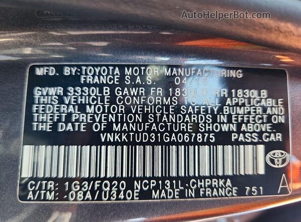 VNKKTUD31GA067875 2016 TOYOTA YARIS Charcoal Widok komory silnika