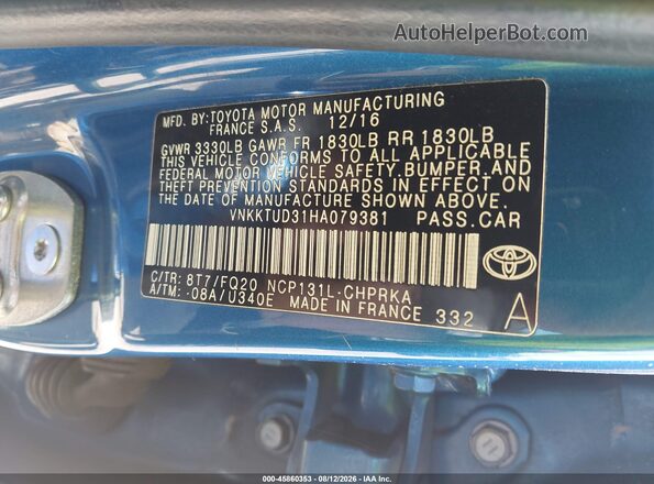 VNKKTUD31HA079381 2017 TOYOTA YARIS Синий Вид подкапотного пространства