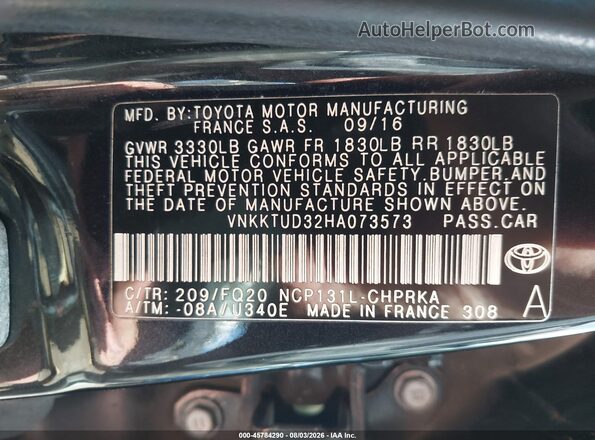 VNKKTUD32HA073573 2017 TOYOTA YARIS Black Engine compartment view