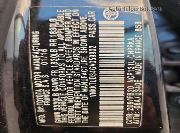 VNKKTUD34GA059902 2016 TOYOTA YARIS Black Вид підкапотного простору