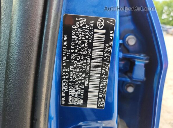 VNKKTUD38GA057649 2016 TOYOTA YARIS Blue Շարժիչի բաժամունքի տեսք