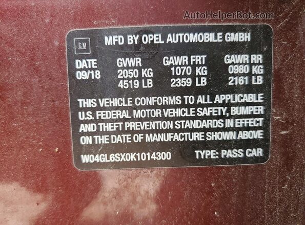 W04GL6SX0K1014300 2019 BUICK REGAL Бордовый Вид подкапотного пространства