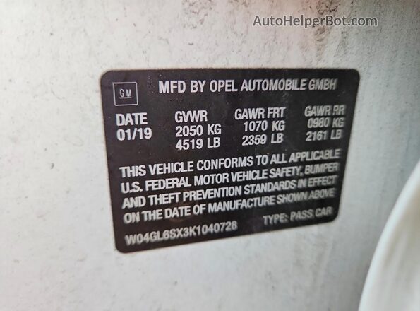 W04GL6SX3K1040728 2019 BUICK REGAL White Vista del compartimento del motor