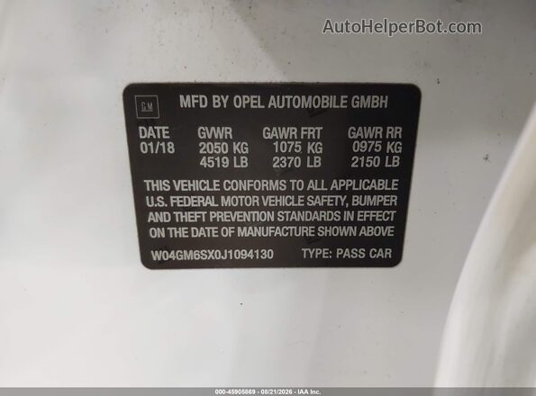 W04GM6SX0J1094130 2018 BUICK REGAL White Շարժիչի բաժամունքի տեսք
