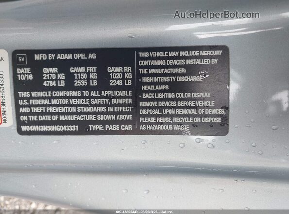 W04WH3N58HG043331 2017 BUICK CASCADA Silver Շարժիչի բաժամունքի տեսք