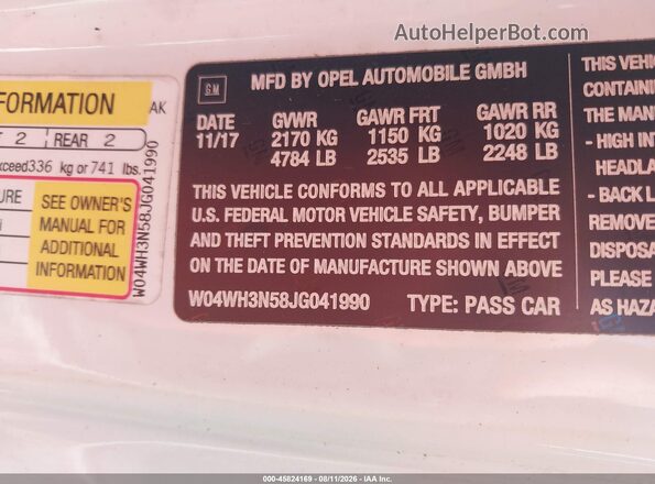 W04WH3N58JG041990 2018 BUICK CASCADA White Շարժիչի բաժամունքի տեսք