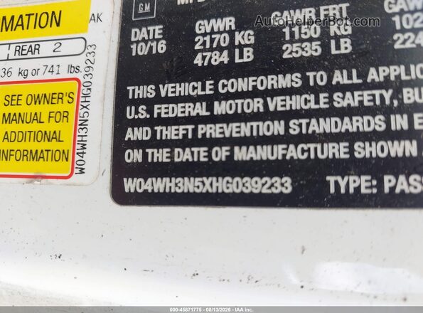 W04WH3N5XHG039233 2017 BUICK CASCADA White Vista del compartimento del motor