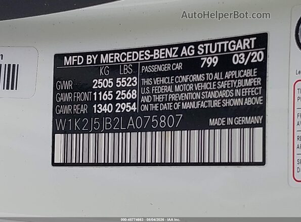 W1K2J5JB2LA075807 2020 MERCEDES-BENZ CLS-CLASS Белый Вид подкапотного пространства