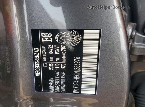 W1K3F4HB0NJ366976 2022 MERCEDES-BENZ A Gray Շարժիչի բաժամունքի տեսք