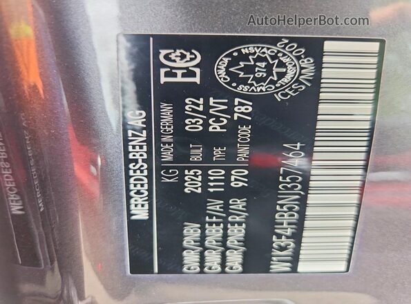 W1K3F4HB5NJ357464 2022 MERCEDES-BENZ A Gray VIN sticker view