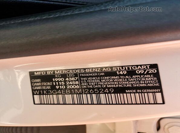 W1K3G4EB1MJ265249 2021 MERCEDES-BENZ A White Вид підкапотного простору