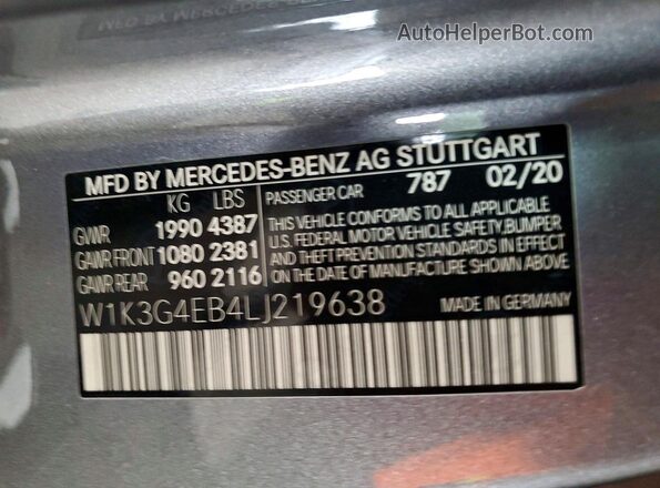 W1K3G4EB4LJ219638 2020 MERCEDES-BENZ A Gray Widok komory silnika