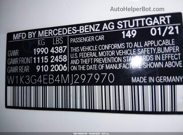 W1K3G4EB4MJ297970 2021 MERCEDES-BENZ A 220 Белый Вид подкапотного пространства