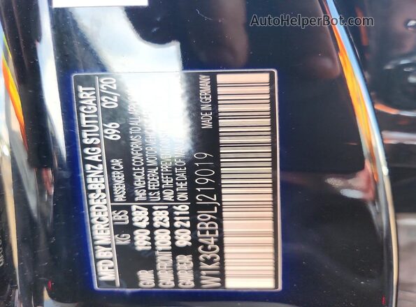 W1K3G4EB9LJ219019 2020 MERCEDES-BENZ A Black VIN կոդի պիտակի տեսք