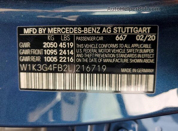 W1K3G4FB2LJ216719 2020 MERCEDES-BENZ A Blue Շարժիչի բաժամունքի տեսք
