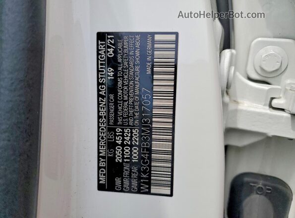 W1K3G4FB3MJ317057 2021 MERCEDES-BENZ A White Вид підкапотного простору