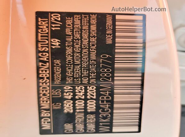 W1K3G4FB4MJ288779 2021 MERCEDES-BENZ A Белый Вид подкапотного пространства