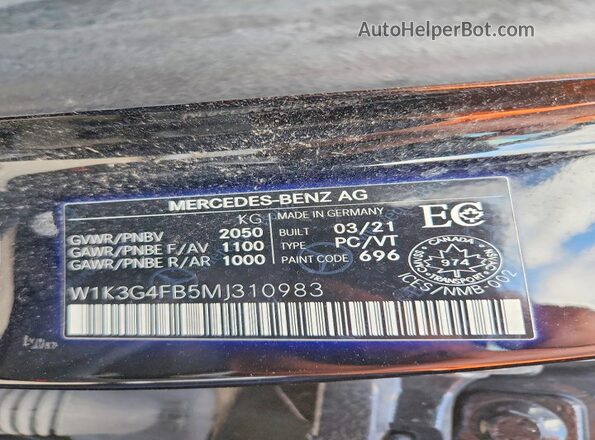 W1K3G4FB5MJ310983 2021 MERCEDES-BENZ A Black Widok naklejki z numerem VIN