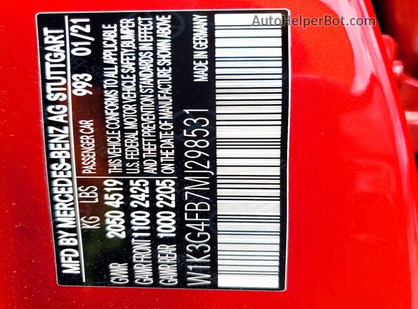 W1K3G4FB7MJ298531 2021 MERCEDES-BENZ A Red Շարժիչի բաժամունքի տեսք