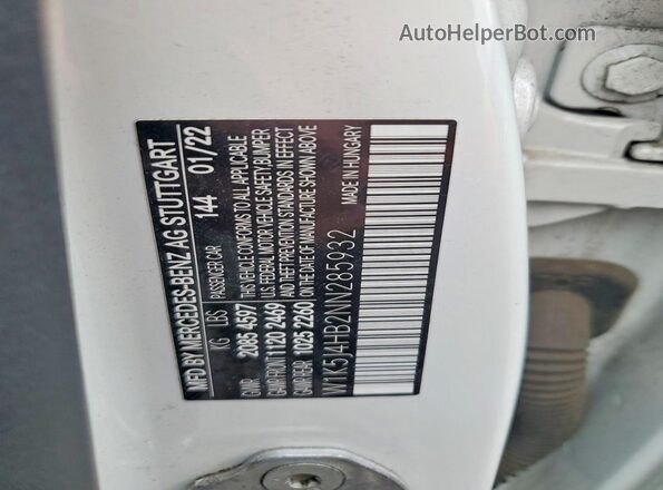 W1K5J4HB2NN285932 2022 MERCEDES-BENZ CLA-CLASS White Вид підкапотного простору