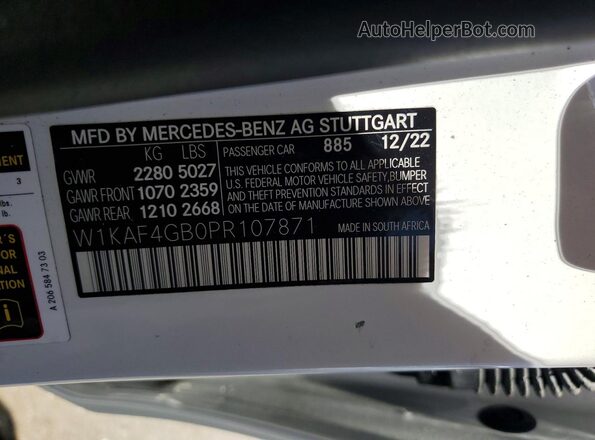 W1KAF4GB0PR107871 2023 MERCEDES-BENZ C White Widok naklejki z numerem VIN