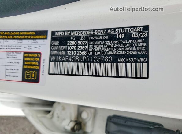 W1KAF4GB0PR123780 2023 MERCEDES-BENZ C White Vista de la etiqueta del VIN