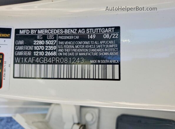 W1KAF4GB4PR081243 2023 MERCEDES-BENZ C White VIN sticker view