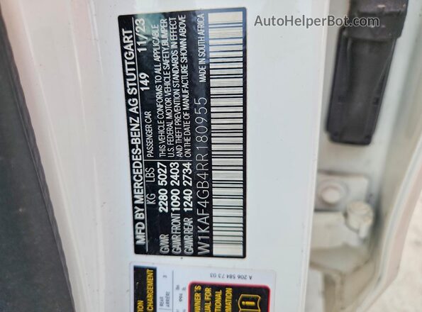 W1KAF4GB4RR180955 2024 MERCEDES-BENZ C White Vista de la etiqueta del VIN