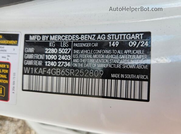 W1KAF4GB6SR252809 2025 MERCEDES-BENZ C White Вид підкапотного простору