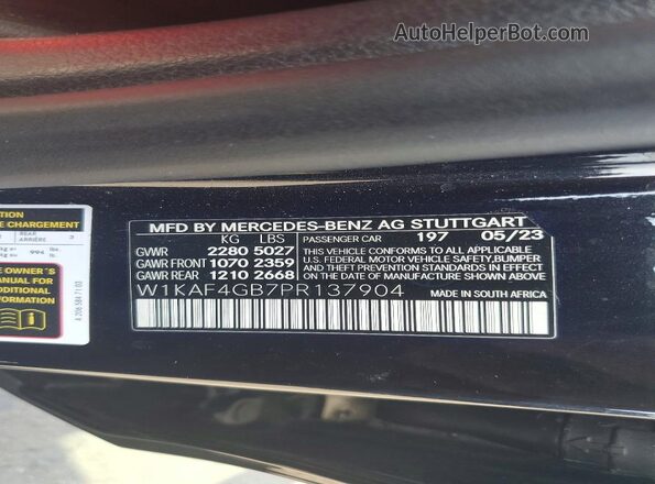W1KAF4GB7PR137904 2023 MERCEDES-BENZ C-CLASS Черный Вид наклейки с VIN-кодом
