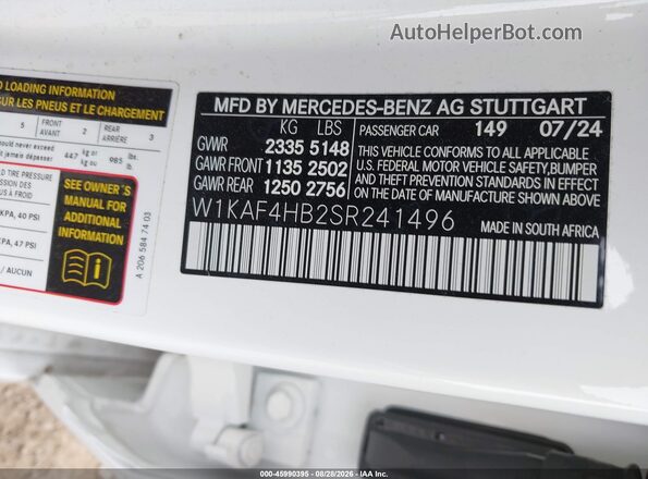 W1KAF4HB2SR241496 2025 MERCEDES-BENZ C-CLASS White Widok komory silnika