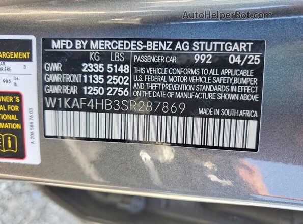 W1KAF4HB3SR287869 2025 MERCEDES-BENZ C Gray Շարժիչի բաժամունքի տեսք