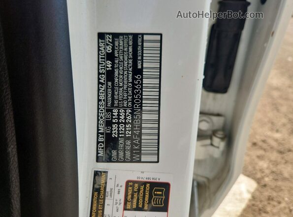W1KAF4HB5NR053656 2022 MERCEDES-BENZ C White VIN კოდის სტიკერის ხედი