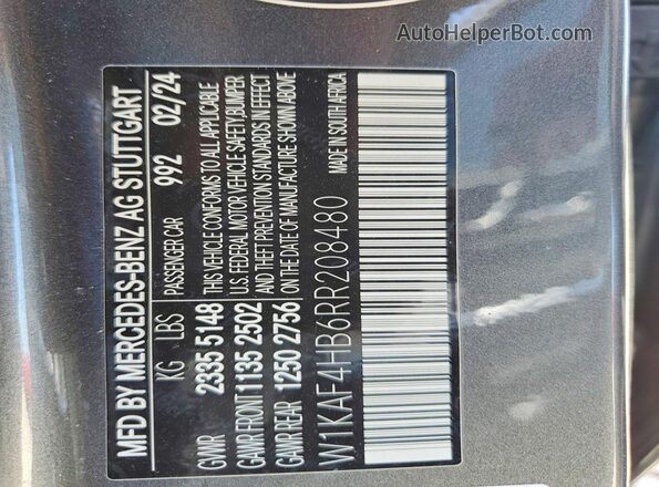 W1KAF4HB6RR208480 2024 MERCEDES-BENZ C Серый Вид наклейки с VIN-кодом