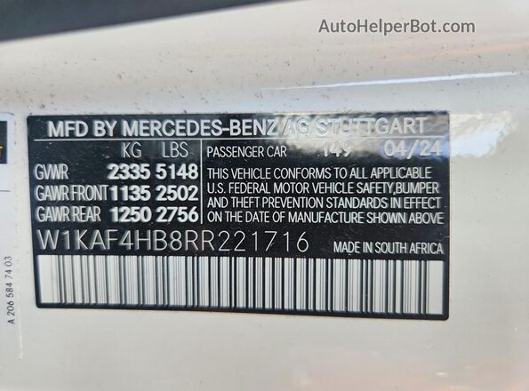 W1KAF4HB8RR221716 2024 MERCEDES-BENZ C White Vista del compartimento del motor
