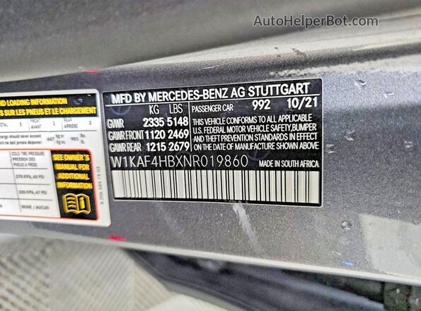 W1KAF4HBXNR019860 2022 MERCEDES-BENZ C Gray Հետևի նստատեղերի տեսք