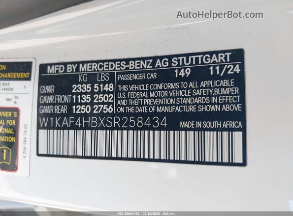W1KAF4HBXSR258434 2025 MERCEDES-BENZ C-CLASS White Engine compartment view