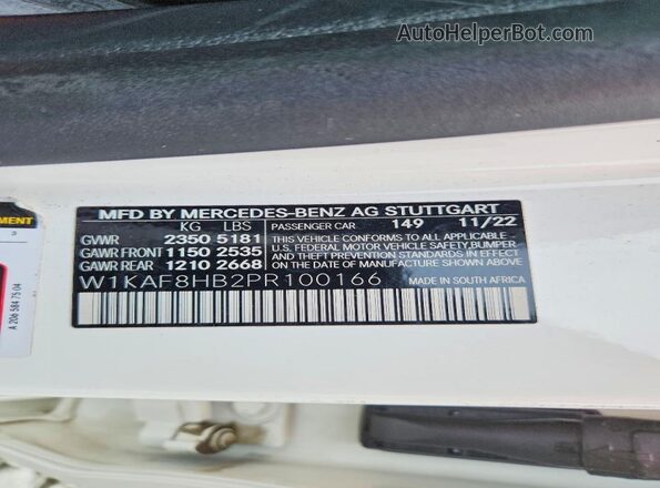 W1KAF8HB2PR100166 2023 MERCEDES-BENZ C White VIN sticker view